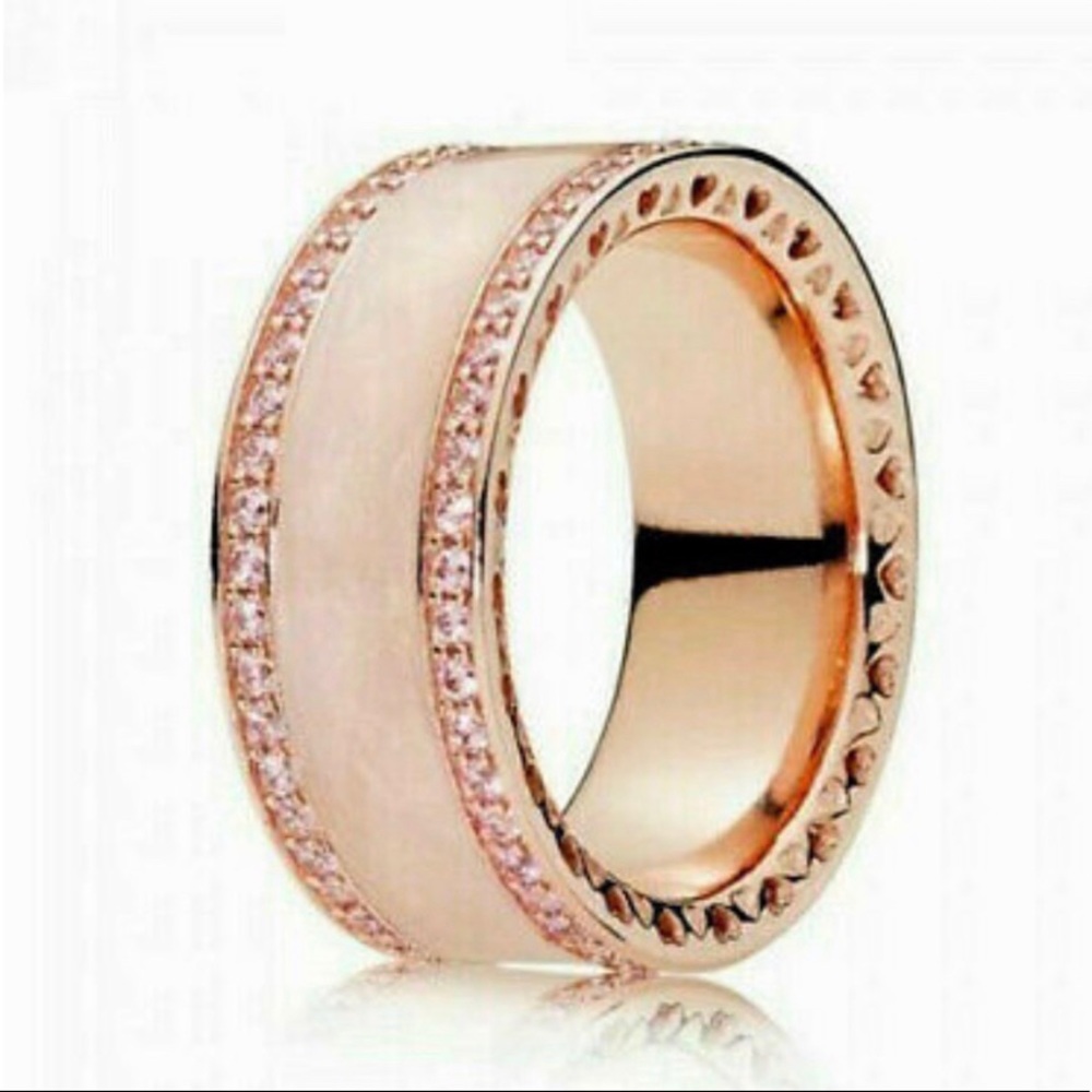 Authentic Pandora 14k rose gold hearts band ring